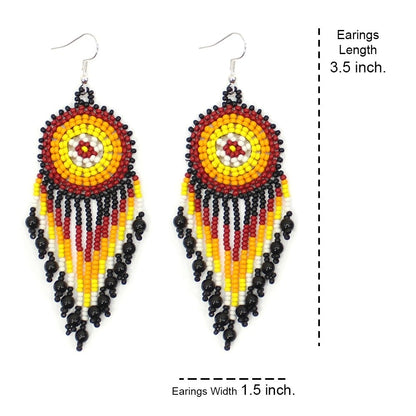 Handmade Beaded Black Medallion Seed Bead Big Native Style Earrings