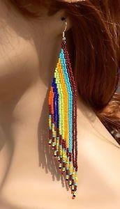 Handmade Beaded Multicolored Extra Long Fashion Earrings