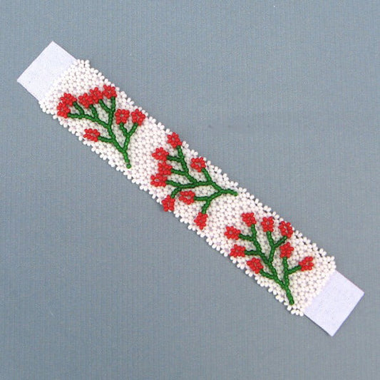 Handmade 5X1" Decorating Beaded Applique Strip for DIY Crafts - White and Red Czech Beads