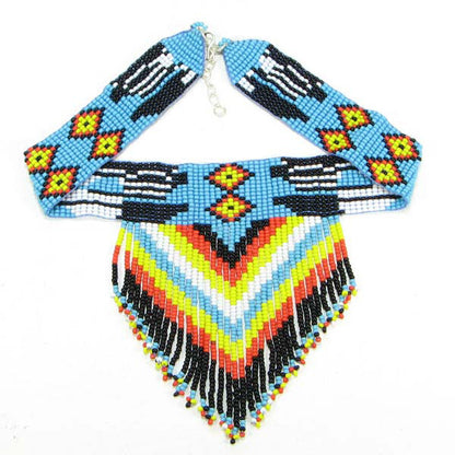 Handmade Beaded Blue Black Medicine Man'S Eye Bib Necklace