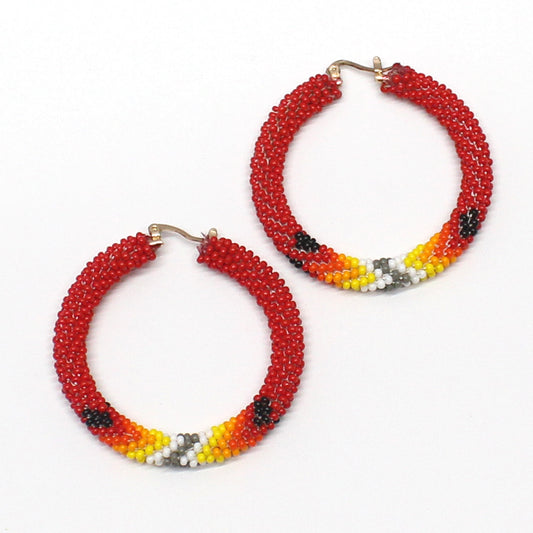 Handmade Red Native-Style Hoop Earrings 2”