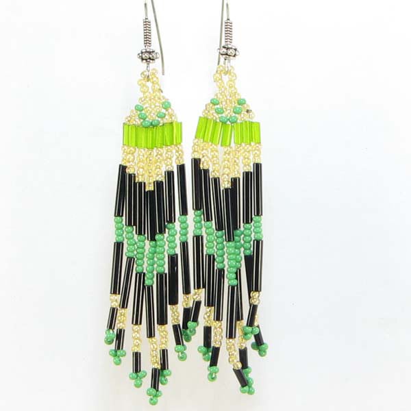 Handmade Beaded Green Seed Bead Earrings