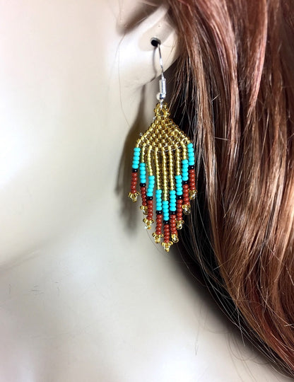 New Handmade Yellow Beaded Geometric Necklace Earrings Set