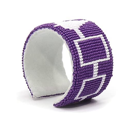 Southwestern Native Style Seed Beads Beaded Hard Cuff Bracelet (Hiawatha Purple)