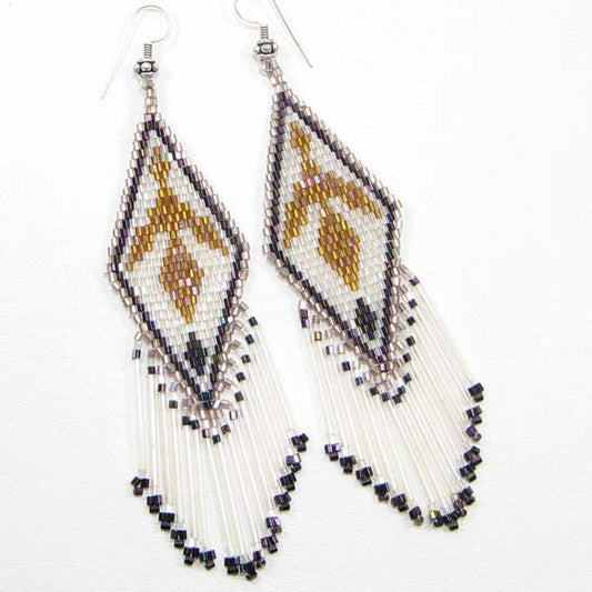 Handmade Beaded Copper White Delica Seed Bead Eagle Earrings