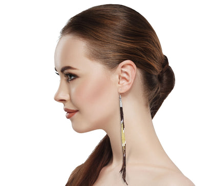 Brown Glass Seed Beads Beaded Extra Long Earrings 8 Inch Handmade