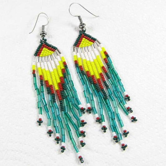 Vibrant Yellow &amp; Turquoise Beaded Fringe Earrings
