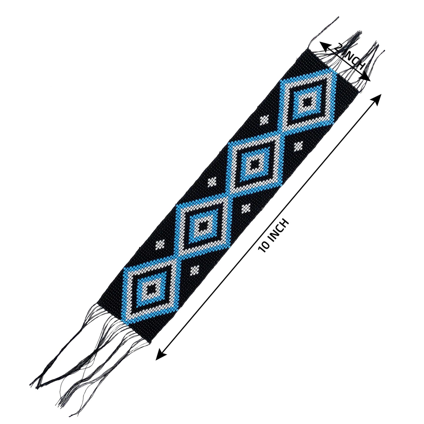 10X2" Black Turquoise Blue Handmade Art Craft Applique Beaded Strip
