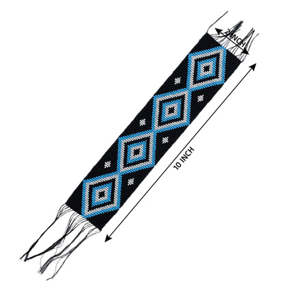 10X2" Black Turquoise Blue Handmade Art Craft Applique Beaded Strip