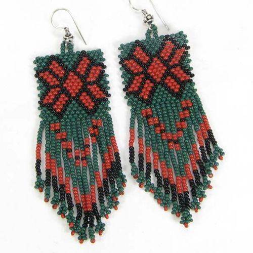 Handmade Beaded Christmas Holiday Red Green Earrings