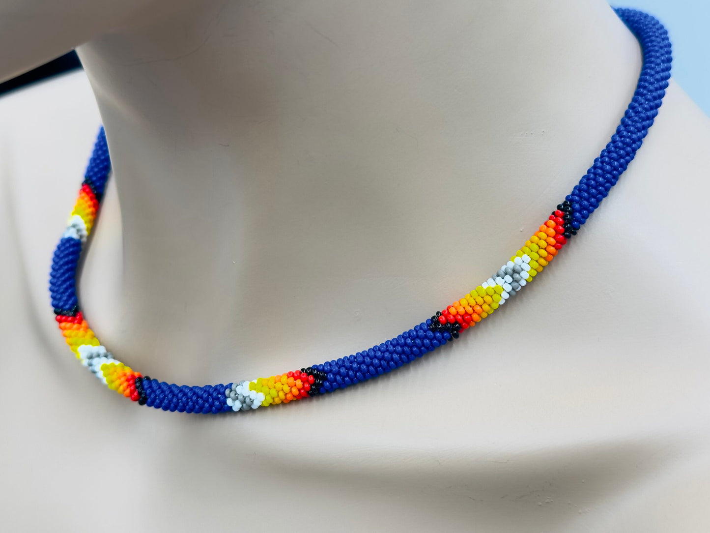Handmade beaded Deep Blue woven Rope necklace