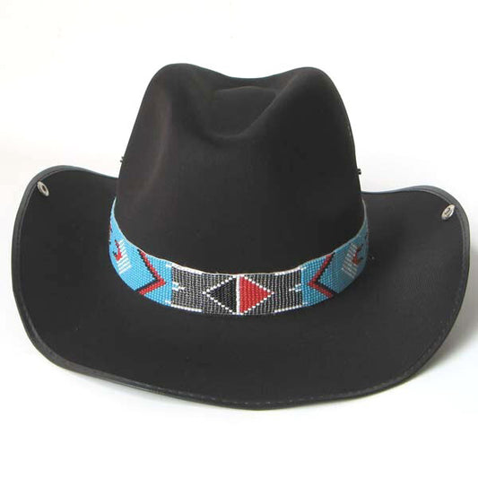 Turquoise Blue Grey Pink Seed Beaded Belt Cowboy Hat Band Handmade