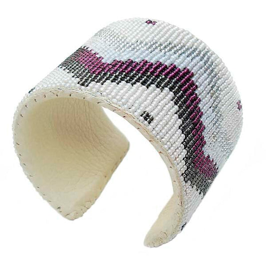 Purple Grey White Adjustable Handmade Leather Hard Cuff Bracelet - Unique Statement Piece