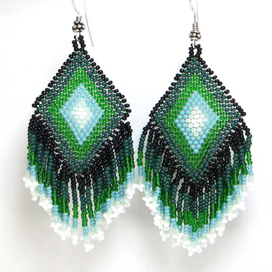Handmade Beaded Green Seed Bead Earrings