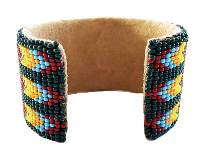 Handmade Beaded Hunter Green Red Bear Paw design Suede Leather Cuff Bracelet