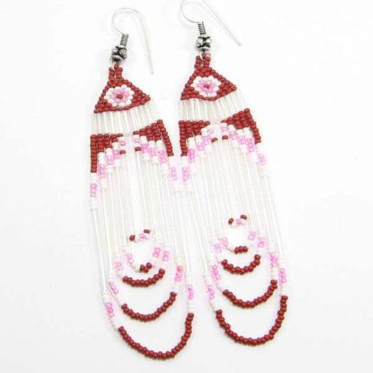 Handmade Beaded Red Clear White Seed Bead Earrings