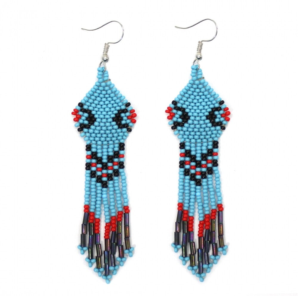 Handmade Beaded Turquoise Blue Seed Beaded Earrings