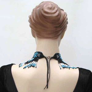 Handmade Beaded Blue Black Seed Bead Choker Necklace
