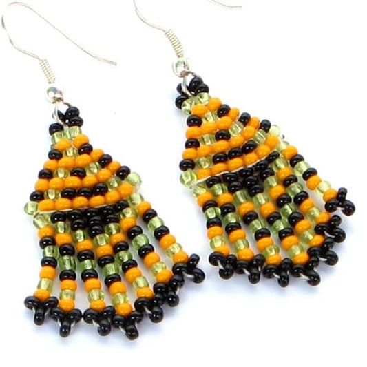 Handmade Beaded Yellow Black Seed Bead Small Earrings