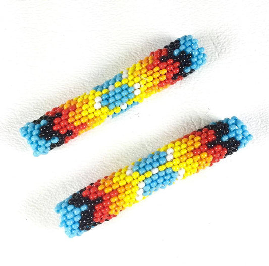 Pair Of Tubular Beaded Beads 2 1/4 Inch