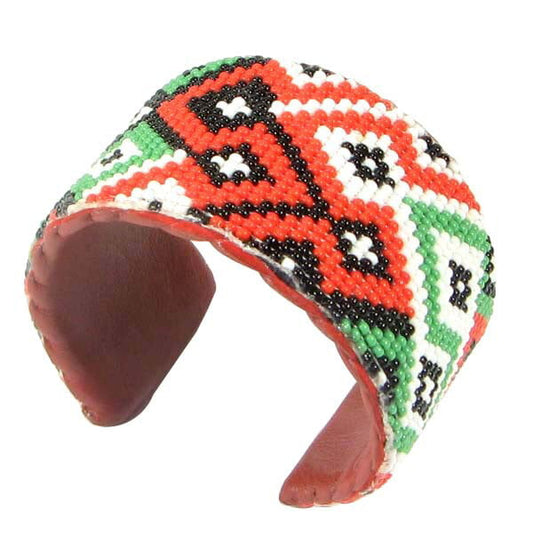 Handmade Beaded Multicolored Cuff Bracelet - Adjustable Unisex Geometric Pattern