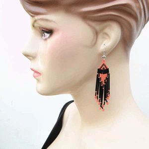 Handmade Beaded Black Dark Orange Opaque Seed Bead Earrings