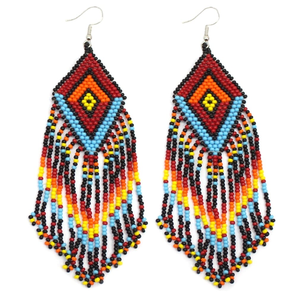Native Style Multi-Color Beaded Handmade Long Fashion Hook Earrings