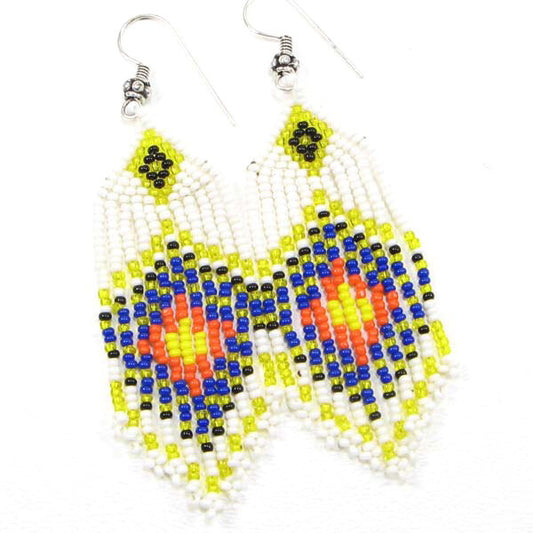 Handmade Beaded White Seed Bead Big Earrings