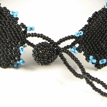 Handmade Black Blue Seed Bead Eagle Beadwork Choker Bib Necklace