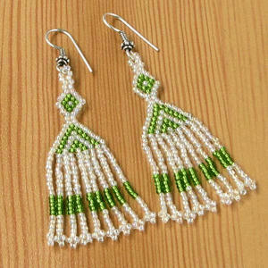 Handmade White Green Art Beaded Choker Necklace Earrings