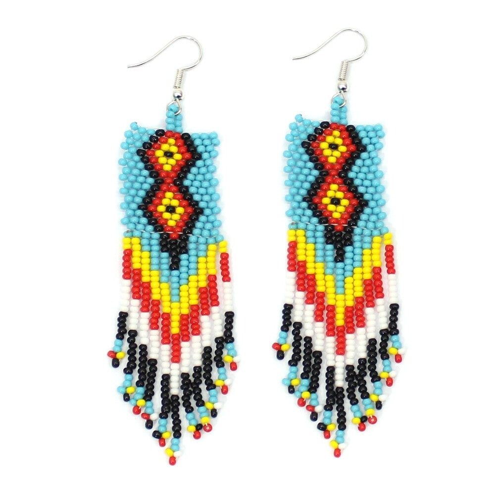Handmade Beaded Multicolor Seed Bead Big Earrings