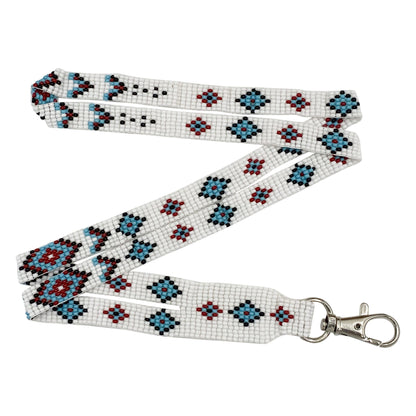 White Blue Red Beaded Id Holder Lanyard Beadwork