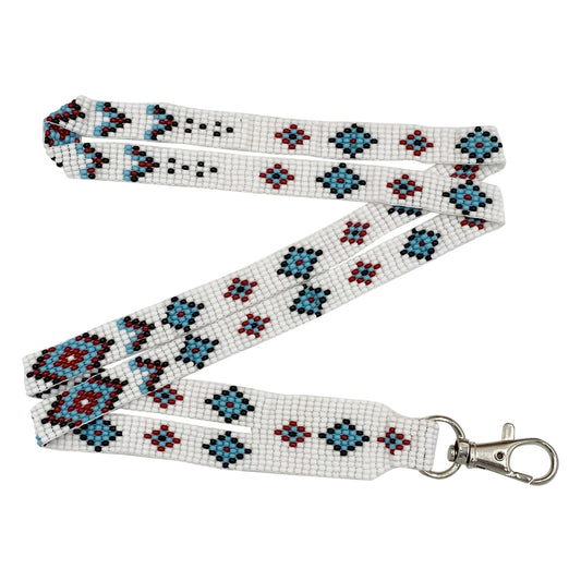 White Blue Red Beaded Id Holder Lanyard Beadwork