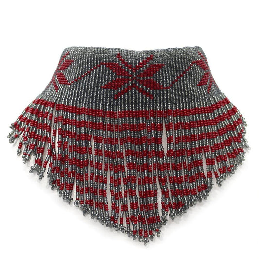 Elegant Grey and Red Beaded Choker Necklace