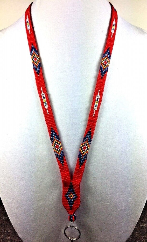 Handmade Native Inspired Red Blue Id Holder/Lanyard