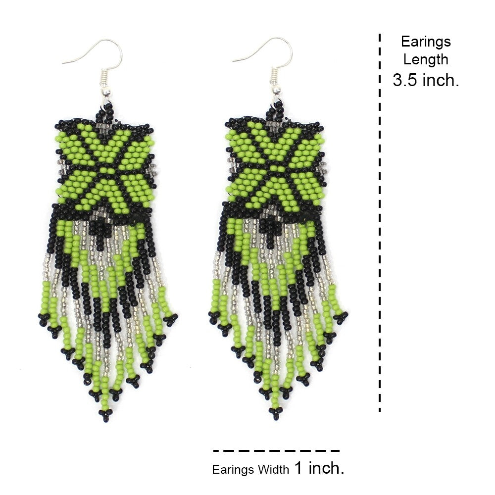Handmade Beaded Green Seed Bead Native Style Earrings