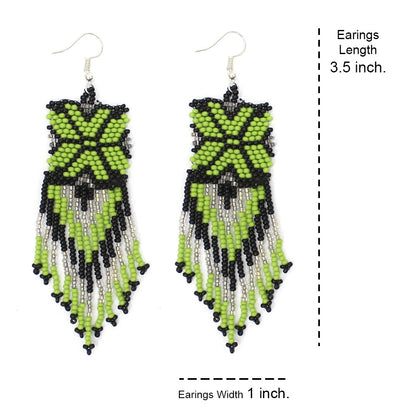 Handmade Beaded Green Seed Bead Native Style Earrings