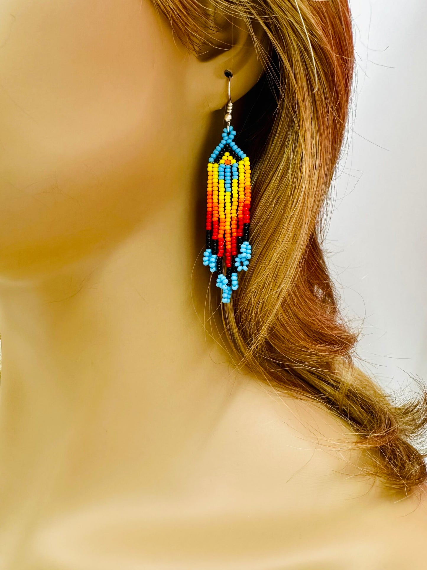 Handmade beaded Black Cyan Blue Eagle necklace earrings set