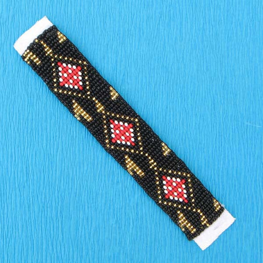 5X1" Black Red Golden Handmade Beadwork Craft Applique Beaded Strip