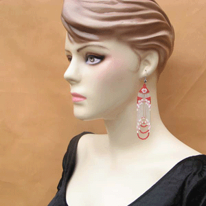 Handmade Beaded Red Clear White Seed Bead Earrings