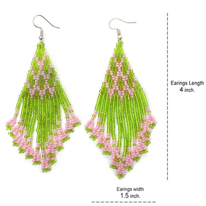 Olive Green &amp; Pink Handmade Beaded Earrings