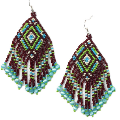 Bohemian Turquoise &amp; Green Seed Bead Earrings
