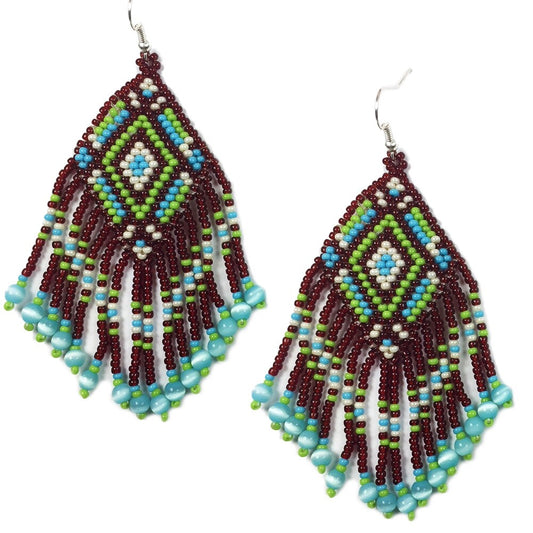 Bohemian Turquoise &amp; Green Seed Bead Earrings