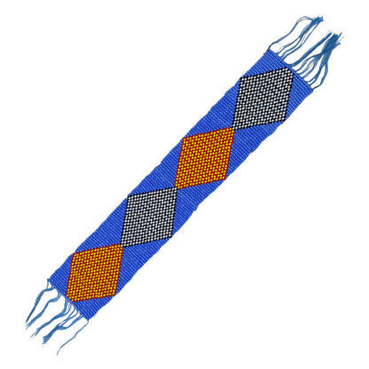 10X2" Blue Orange Geometric Art Saddlery Craft Applique Beaded Strip