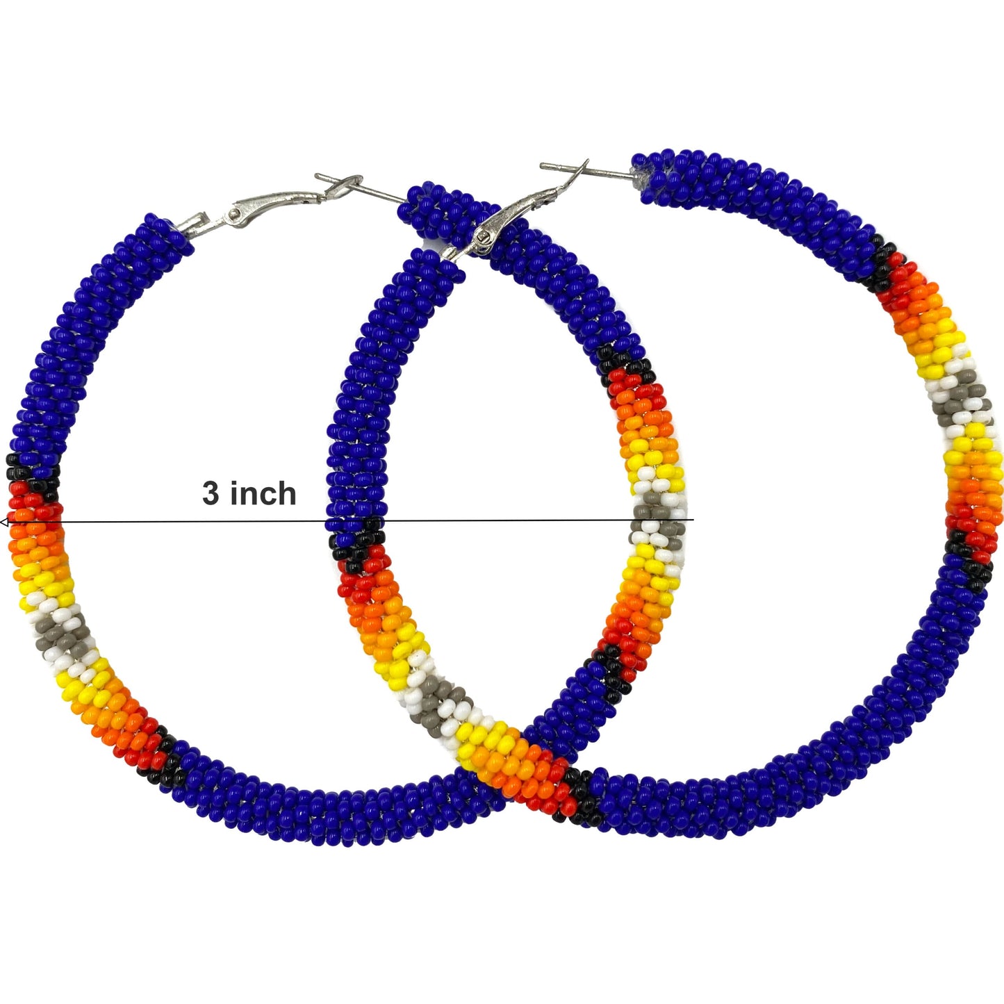 Handmade Native Style 3 Inch Hoop Earrings with Czech Seed Beads - Deep Blue