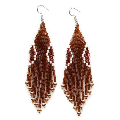Rustic Brown Beaded Fringe Earrings