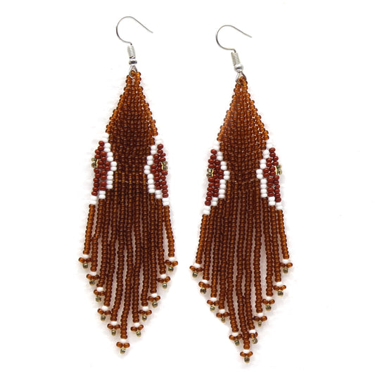 Rustic Brown Beaded Fringe Earrings