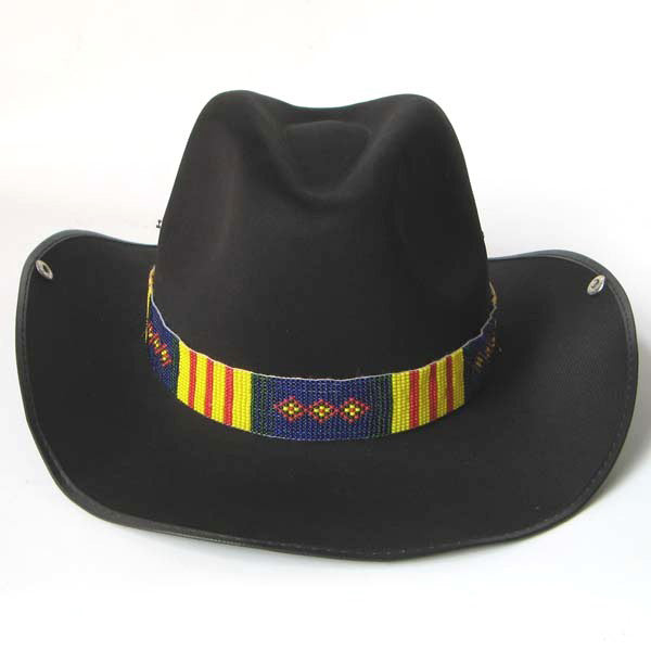 Blue Yellow Red Seed Beaded Cowboy Hat Band Belt Handmade