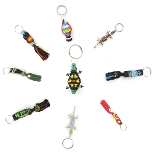 Apple Beadwork Red White Seed Beaded Key Ring Charm Leather