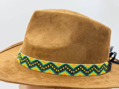 Handmade beaded Green Orange adjustable Cowboy Rodeo Hatband